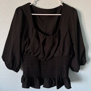 Shein Black Blouse with Ruffle Details and a Square Neck
